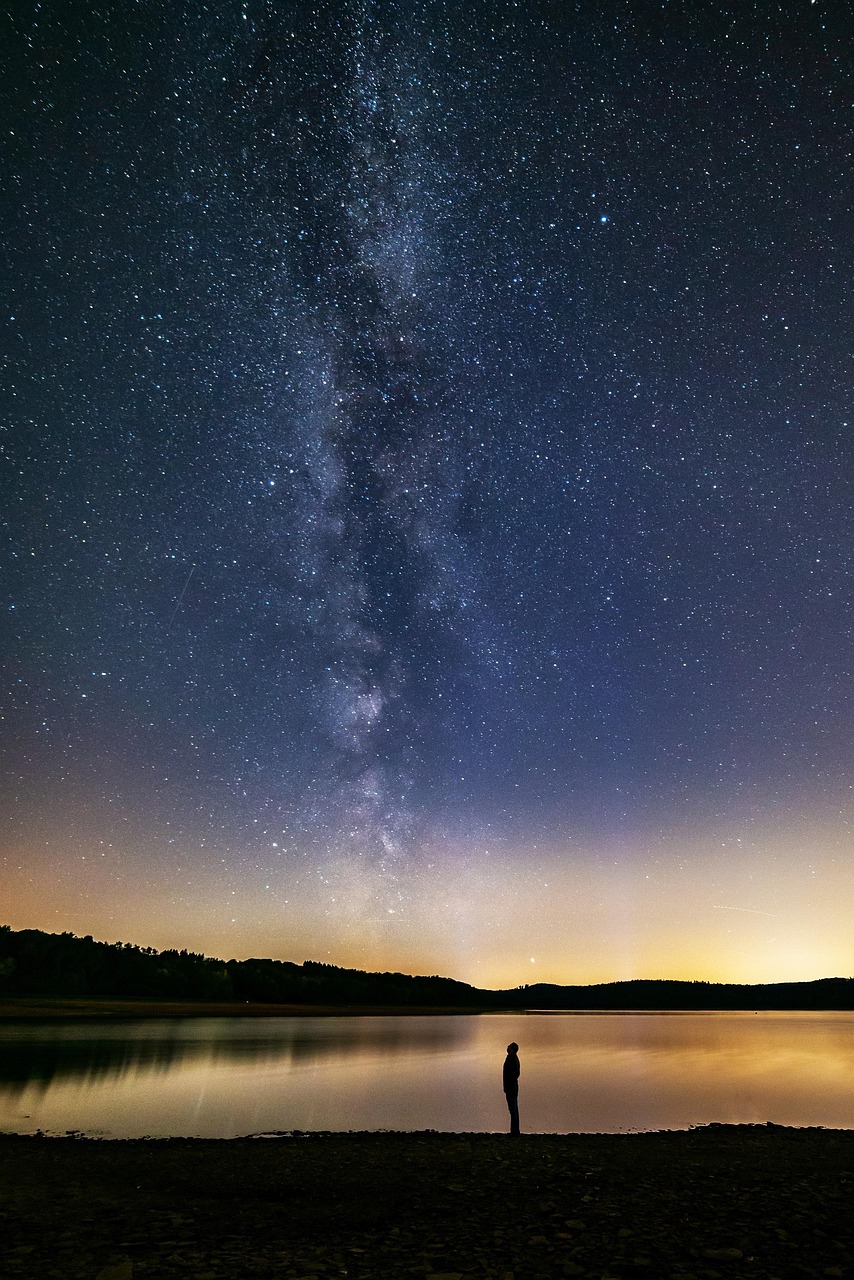milky way, human, lake, dreams, night sky, galaxy, universe, astronomy, mystical, space, infinity, nature, creation, kosmus, earth day